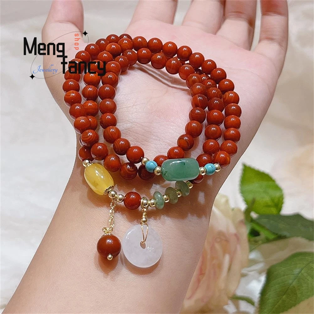 Natural Red Agate Retro Ethnic Style Jadeite Peace Button Strings Dongling Jade Simple Elegant High-grade Luxury Fashion Jewelry