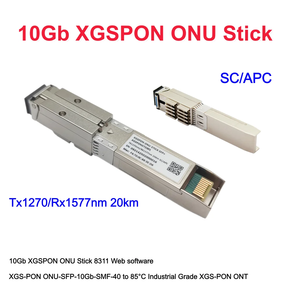 10G 1270/1577nm 20km XGSPON ONU 스틱 SFP+ SC/APC 팬 포함 8311 웹 펌웨어 v2.8 다양한 국가 언어 지원 SN MAC