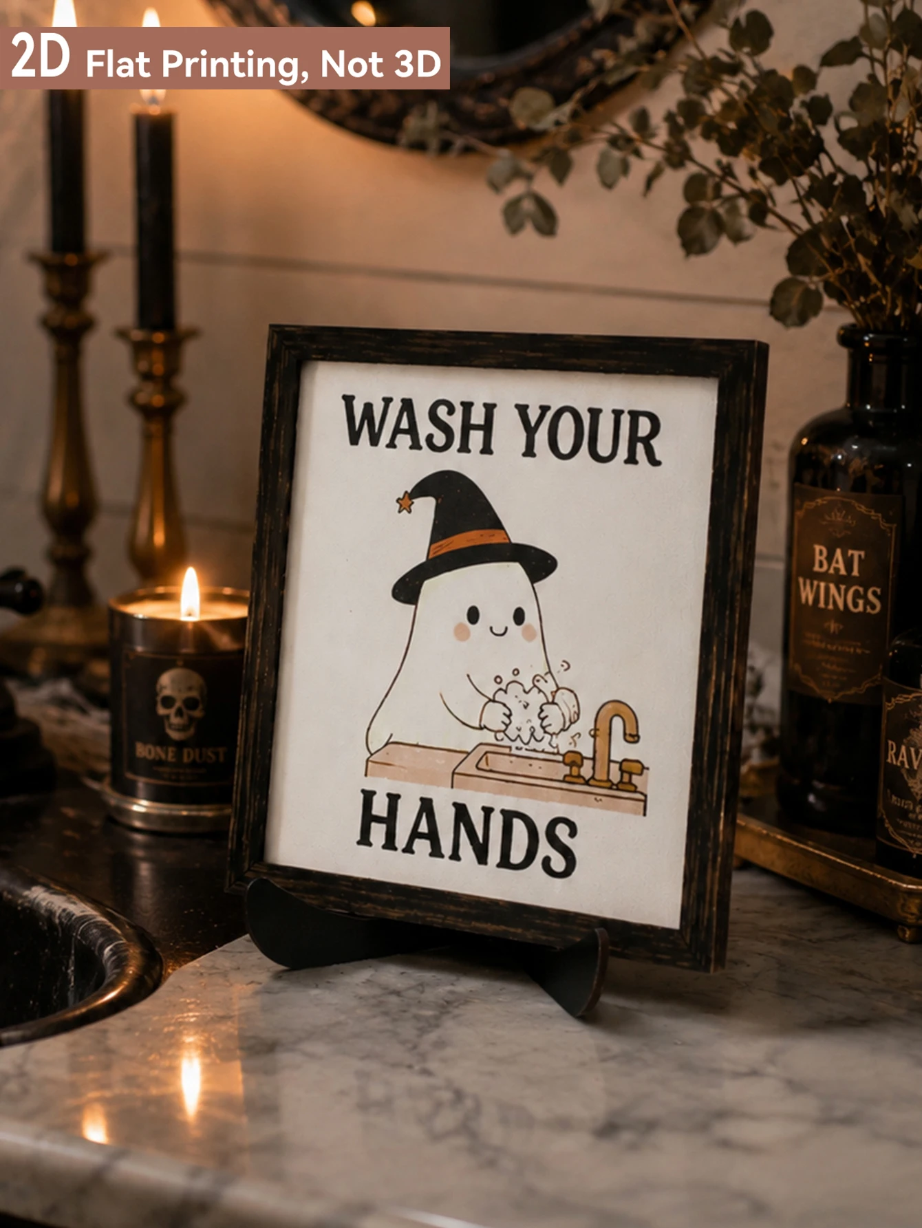 Funny Halloween Bathroom Table Sign Ghost Pumpkin Black Cat Printed Decor Plaque Farmhouse Restroom Vanity Countertop Home Decor