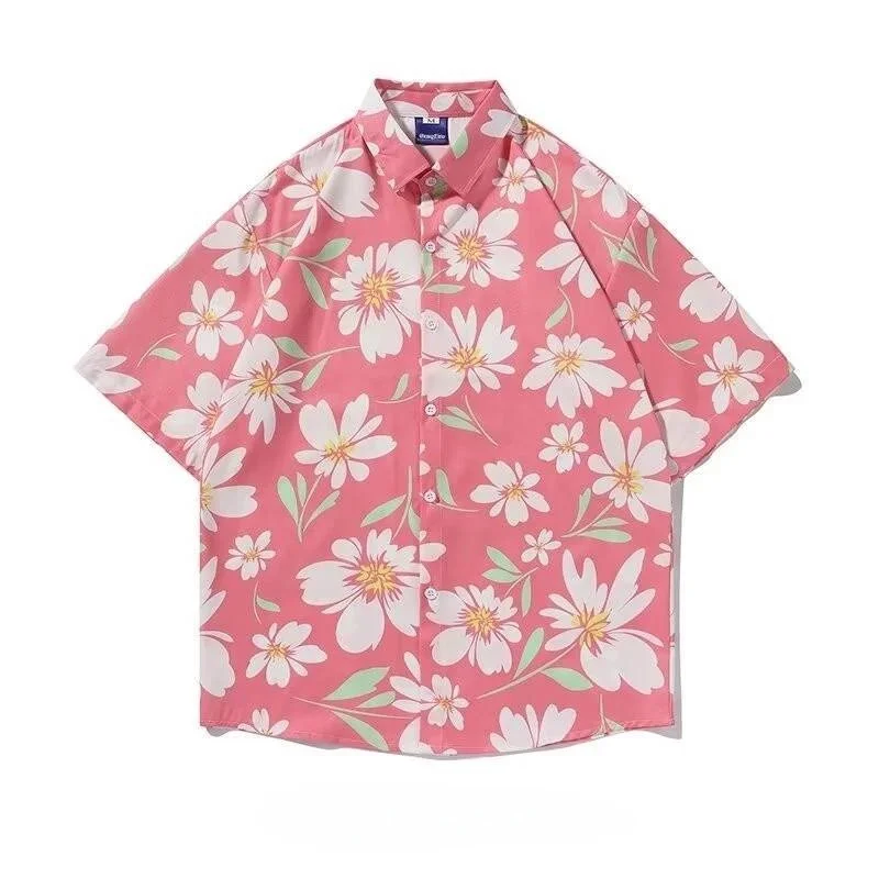 Summer Men's Hawaiian Short Sleeve Flower Shirt Loose Handsome Beach Seaside Vacation Casual Half Sleeve Floral Shirt Coat