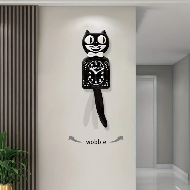 Cartoon Cat Wall Clock 2D Silent Clock Tail Swinging Cute Cat Wall ...