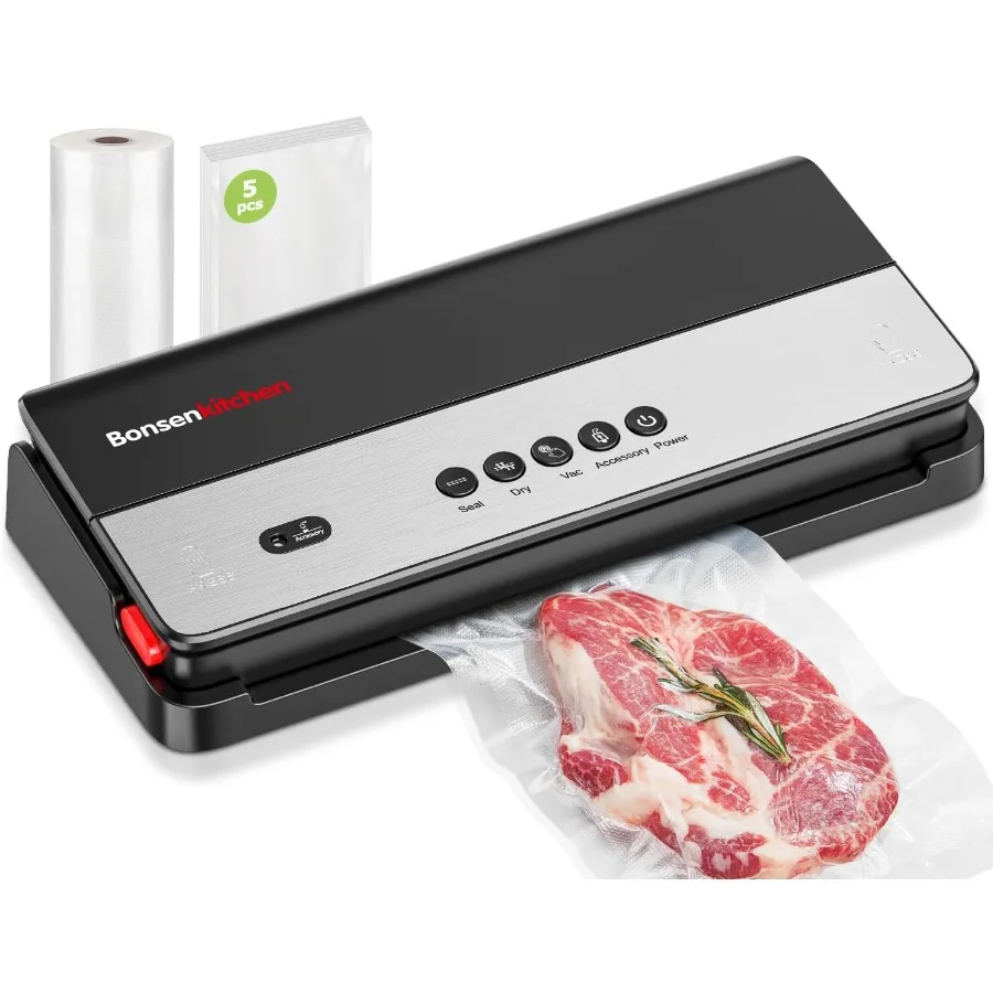 Bonsenkitchen Vacuum Sealer Machine Multi-Functional Food Sealer Built-in Cutter and Bag Storage Globefish Technology for High-