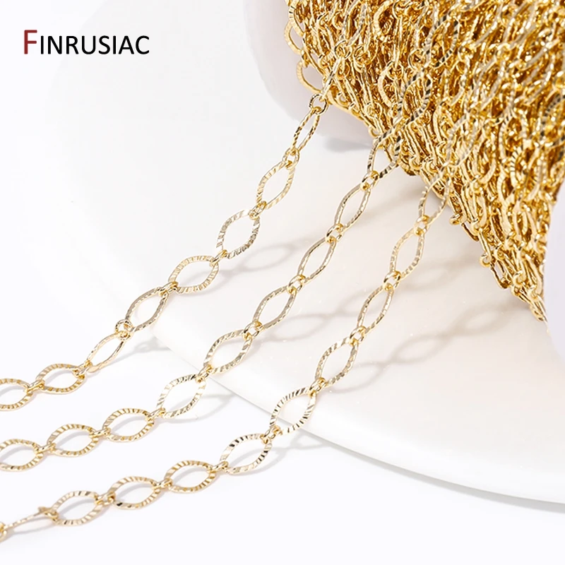 14K Gold Plated Brass Oval Textured Chains For Jewelry Making DIY Jewelry Chains Necklace Bracelet Making Accessories