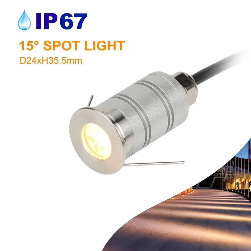 

24Pcs/Lot Mini Spot Light 1W LED Recessed Spotlight DC12V High Quality IP67 Outdoor Ground Buried Lighting Hole D20-22mm