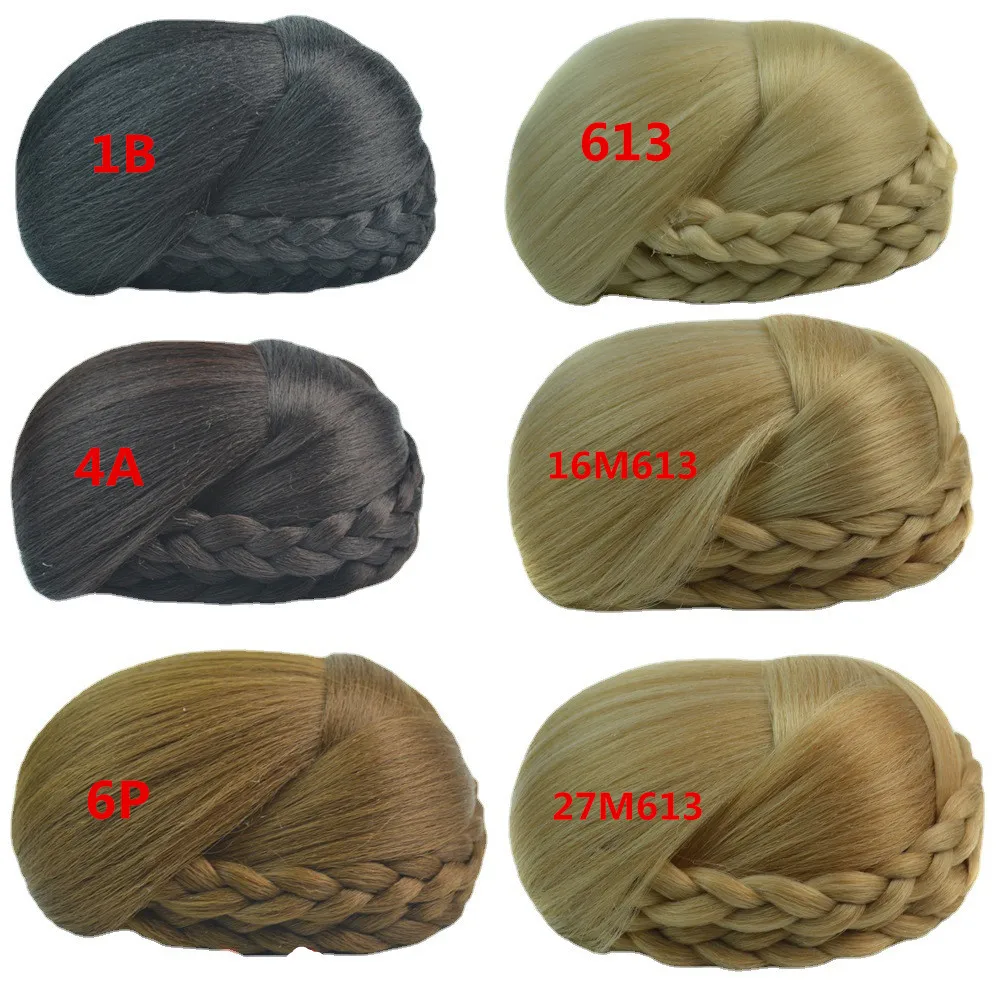 Europa e américa novo retro peruca de cabelo bun feminino antigo 6 cores trançado clip em noiva chignon hairpiece acessórios