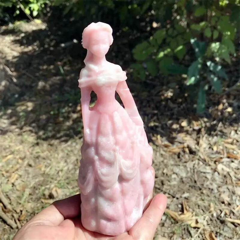 15CM Natural Pink Opal Princess Statue Carving Healing Crystal Crafts Figurines Reiki Lucky Home Decoration 1pcs