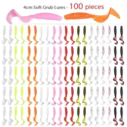 100Pcs/Lot Fishing Lures 4cm 0.4g Soft Bait Artificial Silicone Wobbler Worm Moggot Grub Lure Sea Swimbait Pike Carp Accessories