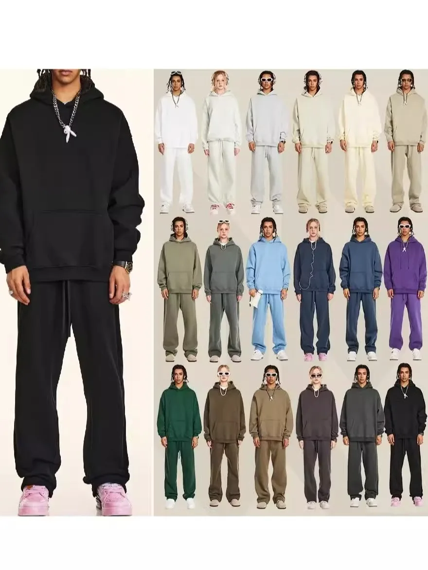 

Oversize Fce Hoodie And Pants Set Pure Color American Sle Casual Loose Fit for Men And Women Winter Long Sve Youth