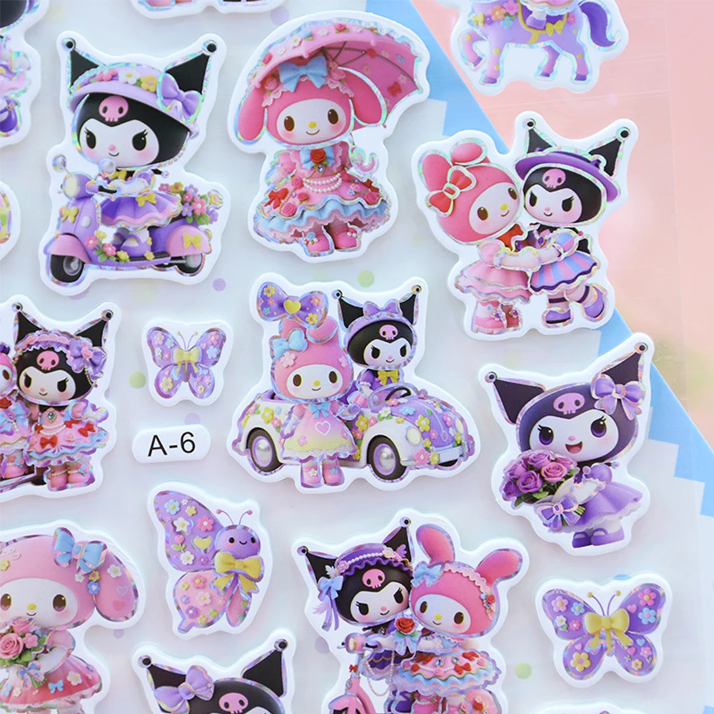 Cute Sanrio Anime Aesthetic Bubble Stickers Kawaii Kuromi Melody DIY Hand Account Decal Phone Bike Helmet Decoration Sticker Toy