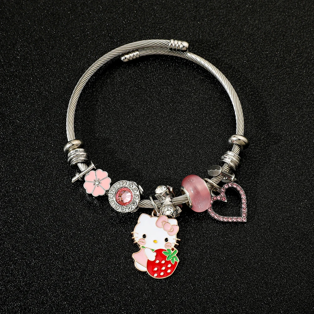 Sanrio Cartoon Anime HelloKitty Bracelet Popular Cute Moissanite Jewellery Heart Accessories Fashion Kitty Bracelet