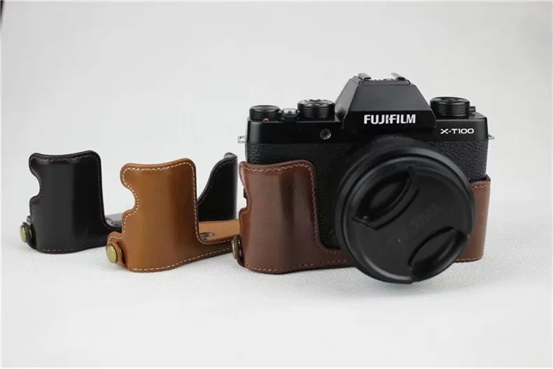 

Camera Video Bag PU Leather Case Shell Half Body Base Protector for Fujifilm x-t100 fuji xt100 Protective Opening Bottom Cover