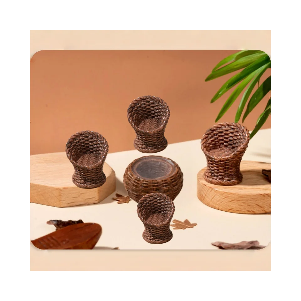 5pcs Dollhouse Mini Furniture Model Simulation Basket Bamboo Chair Table Coffee Frog Rock Chair Decoration Ornament Craft Gift