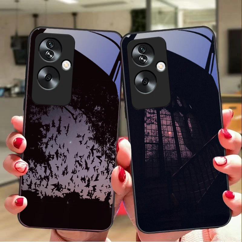 

The Dark House For Oppo A79 5G 58 78 74 60 4G Reno 11F Realme GT 6 11 Note 50 10 C55 X2 Tempered Glass Black Phone Case