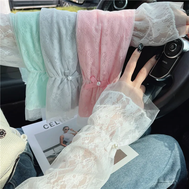 Women Arm Sleeves Summer Lace Sweet Sun Protection Sleeves Double-layer Driving Riding Thin UV Resistant Long Hand Sleeves