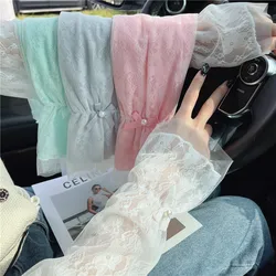 Women Arm Sleeves Summer Lace Sweet Sun Protection Sleeves Double-layer Driving Riding Thin UV Resistant Long Hand Sleeves