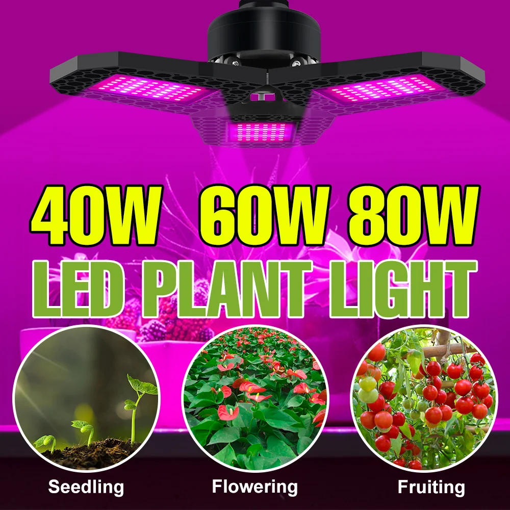 

Светодиодная лампа для растений 80 Вт, складная, полный спектр, для гидропоники, E27, для теплиц, цветов, овощей, выращивания растений