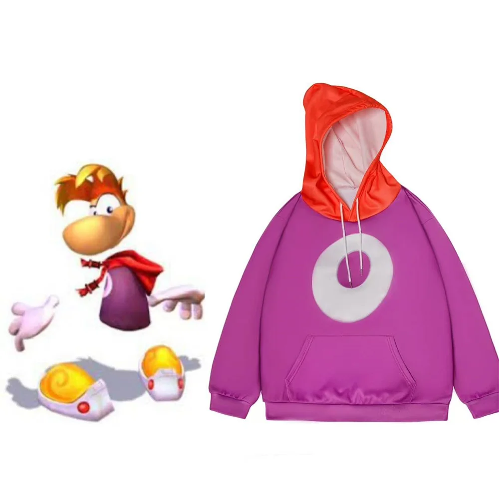 Game Rayman Cosplay Costume Men Purple Casual Hooded Sweatshirt  Halloween Party Suit