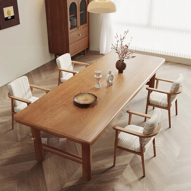 All solid wood dining table and chairs household dining table log style North American cherry wood