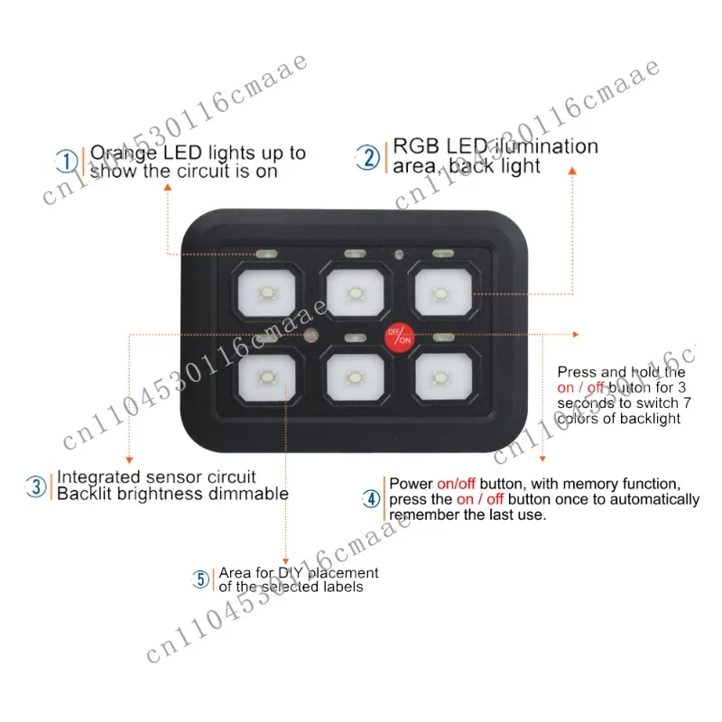 12V LED 6 Gang Switch Panel 600W-1200W Circuit Control Relay System Box Slim Touch Control Panel for Boat Jeep UTV Caravan
