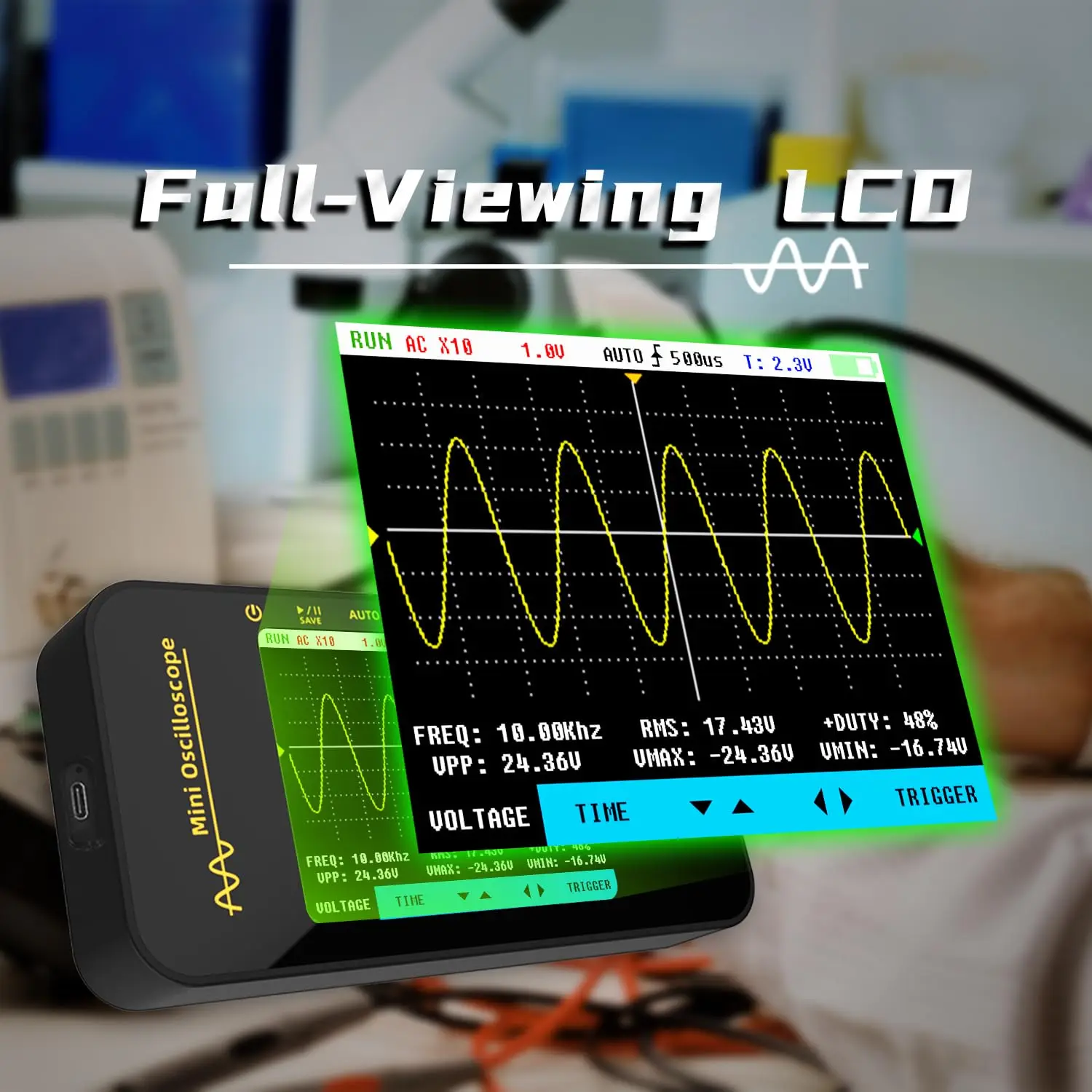 BSIDE OT3 Handheld Digital Oscilloscope 3.2” TFT LCD Scope Tester, 10MHz/48MSa/s,Potable Automotive Auto/Nomal/Single Trigger