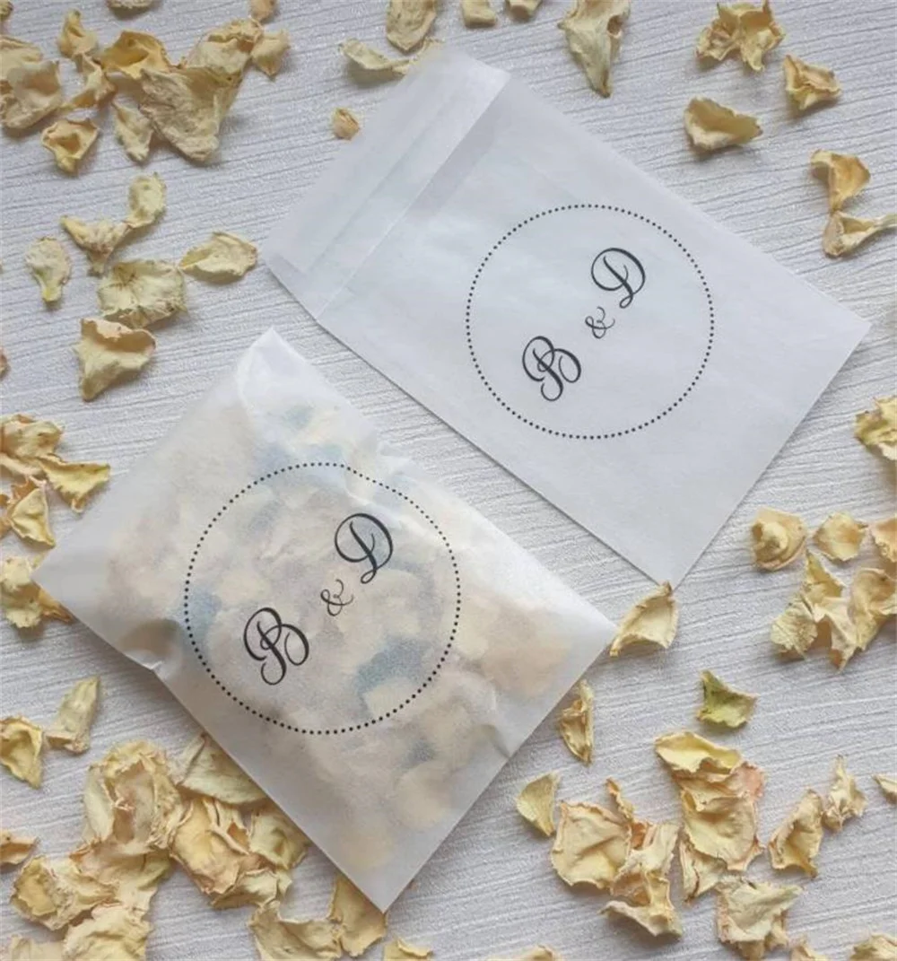 50 Biodegradable Confetti. Personalised Printed Pre filled packets. Wedding confetti. Petal confetti. Confetti Packets Cones