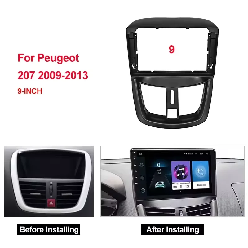 9 Inch Car Fascia Audio Fitting Adaptor Navigation Panel Kits Car DVD Frame Dashboard for PEUGEOT 207 2009-2013