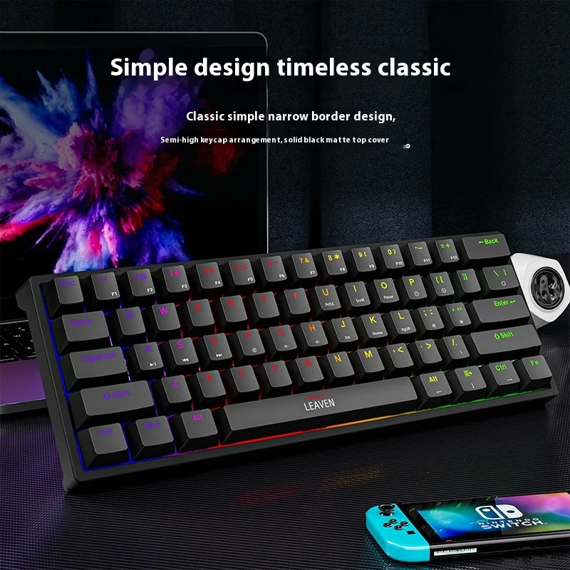 

Leaven K620 E-Sports Type-C Wired Mechanical Keyboard Hot Swapable Rgb Backlit 61 Keys Pbt Keycap Ergonomic Design Keyboard