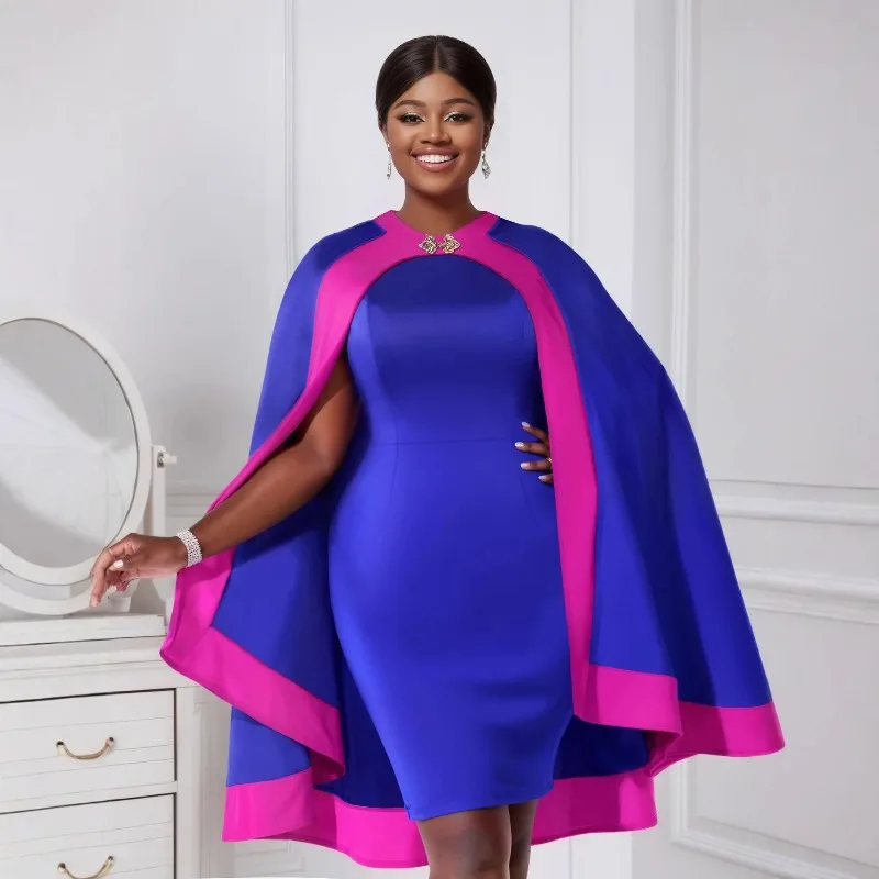 

L-4XL Plus Size African Dresses for Women Autumn Elegant Sleeveless Polyester Mini Dress with Coat Dashiki Africa Clothing