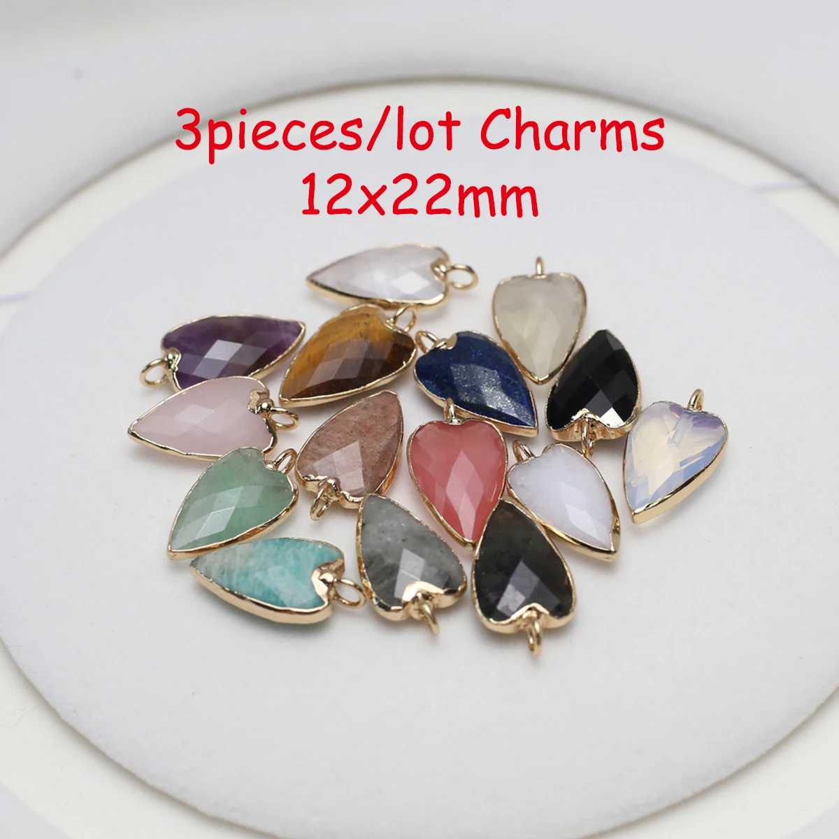 3pieces/lot Charms Natural Stone Crystal Agate Tiger Eye Stone Heart Pendant for Necklace Jewelry Making DIY Accessories 12x12mm