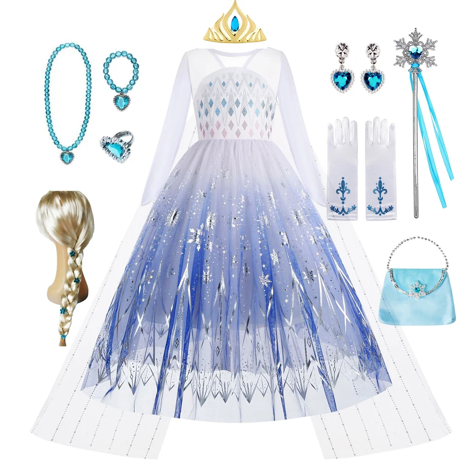 Girls Elsa Costume Kids Halloween Cosplay White Princess Dress Children Birthday Party Clothes Dress Up