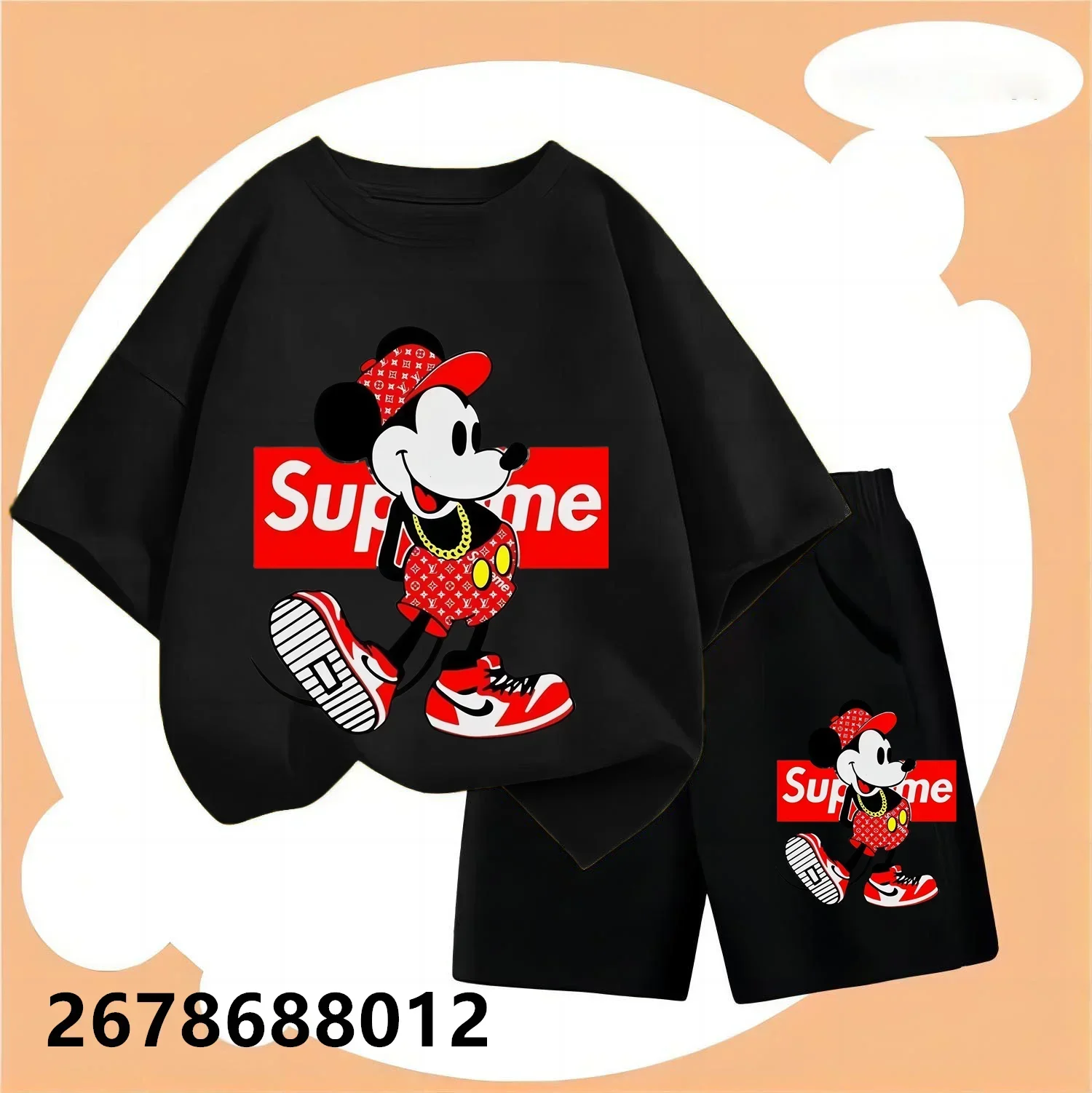 Boys and Girls Children's Printed Cartoon T-shirt Set 2024 New Summer Mickey Children's Clothing Casual Children's T-shirt