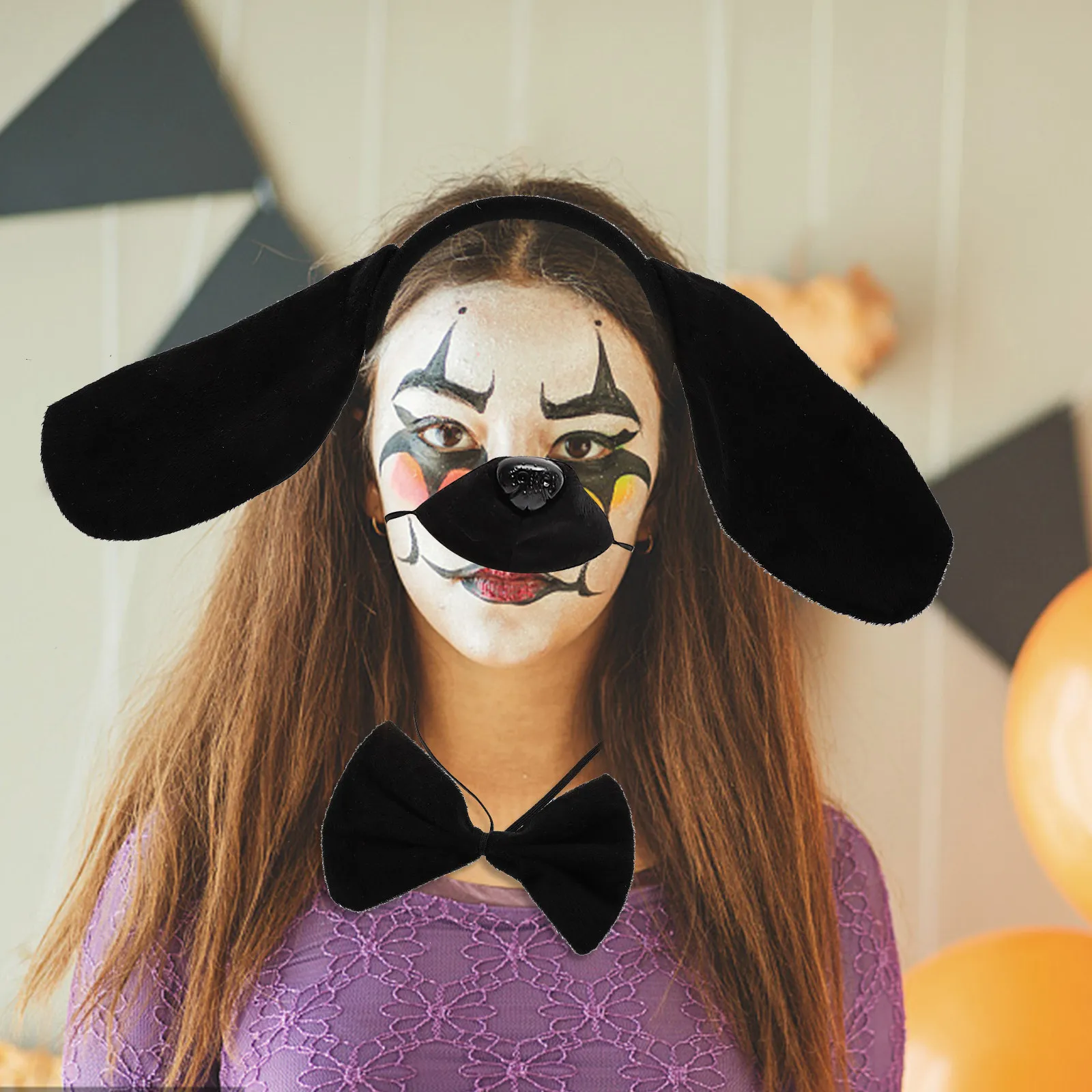 1 Set Hunde-Ohren Stirnband-Set Cosplay Schwanz Fliege Falsche Nase Tierkostüm-Zubehör für Party-Verkleidung Aufführung