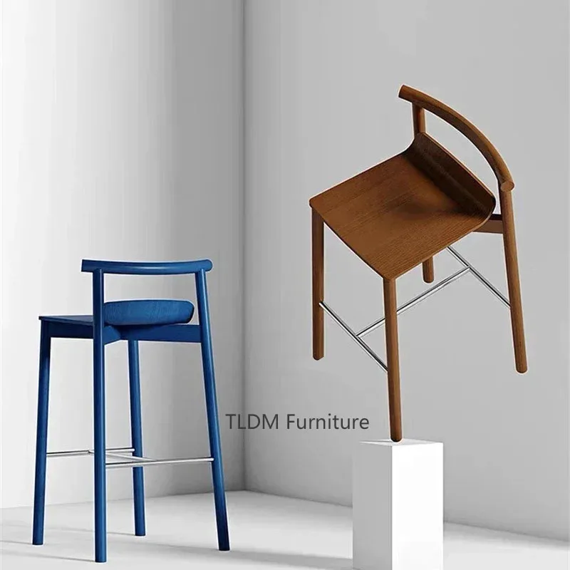 

Nordic Solid Wood Bar Chairs Bar Furniture Counter Stool Designer Restaurant Household Upscale Backrest Restaurant Wood ChairZX