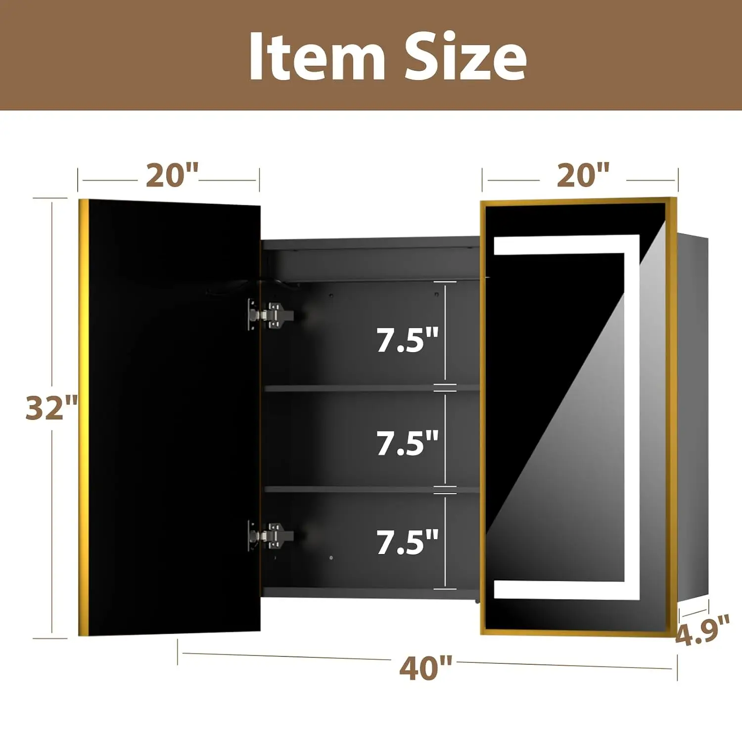 Led Medicine Cabinet with Mirror & Shelves, 3-Color Dimmer Light, Bathroom Vanity Storage, 32x40 Inch, Customized