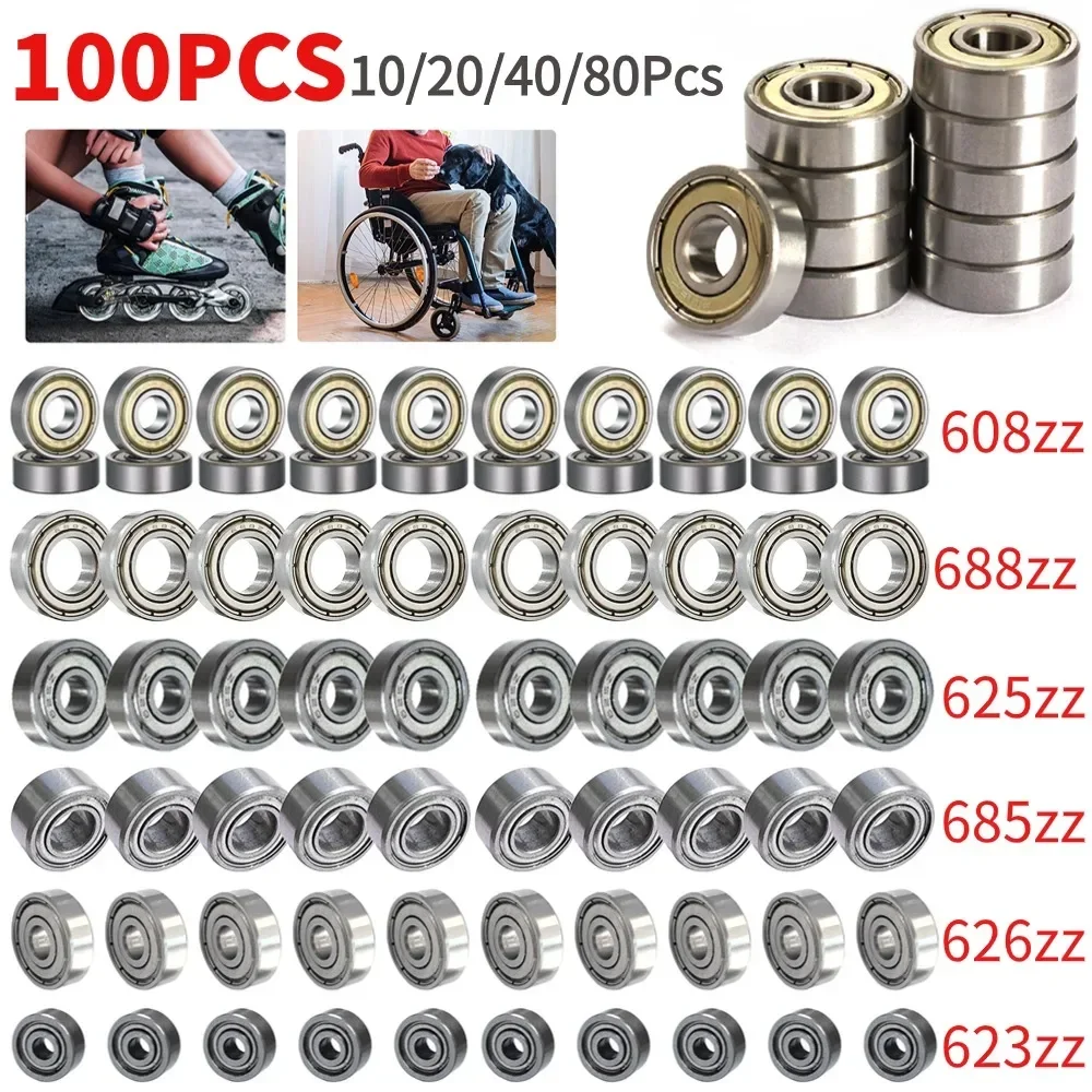 10-100pcs Ball Bearings 608zz 623zz 625zz 626zz 685zz 688zz 608zz Deep Groove Carbon Steel For Skateboard Roller Skate Bearings