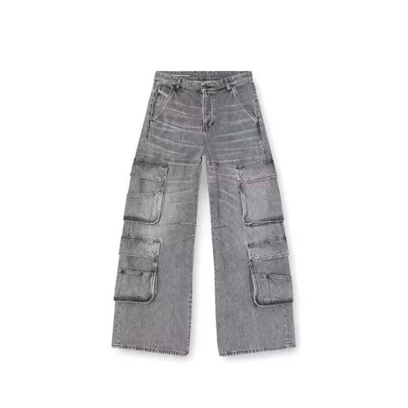 High Street Yproject Heavy Duty Washed Distressed Cargo Jeans Pocket Wide Leg Straight Pants Men's Clothing Women's Clothing