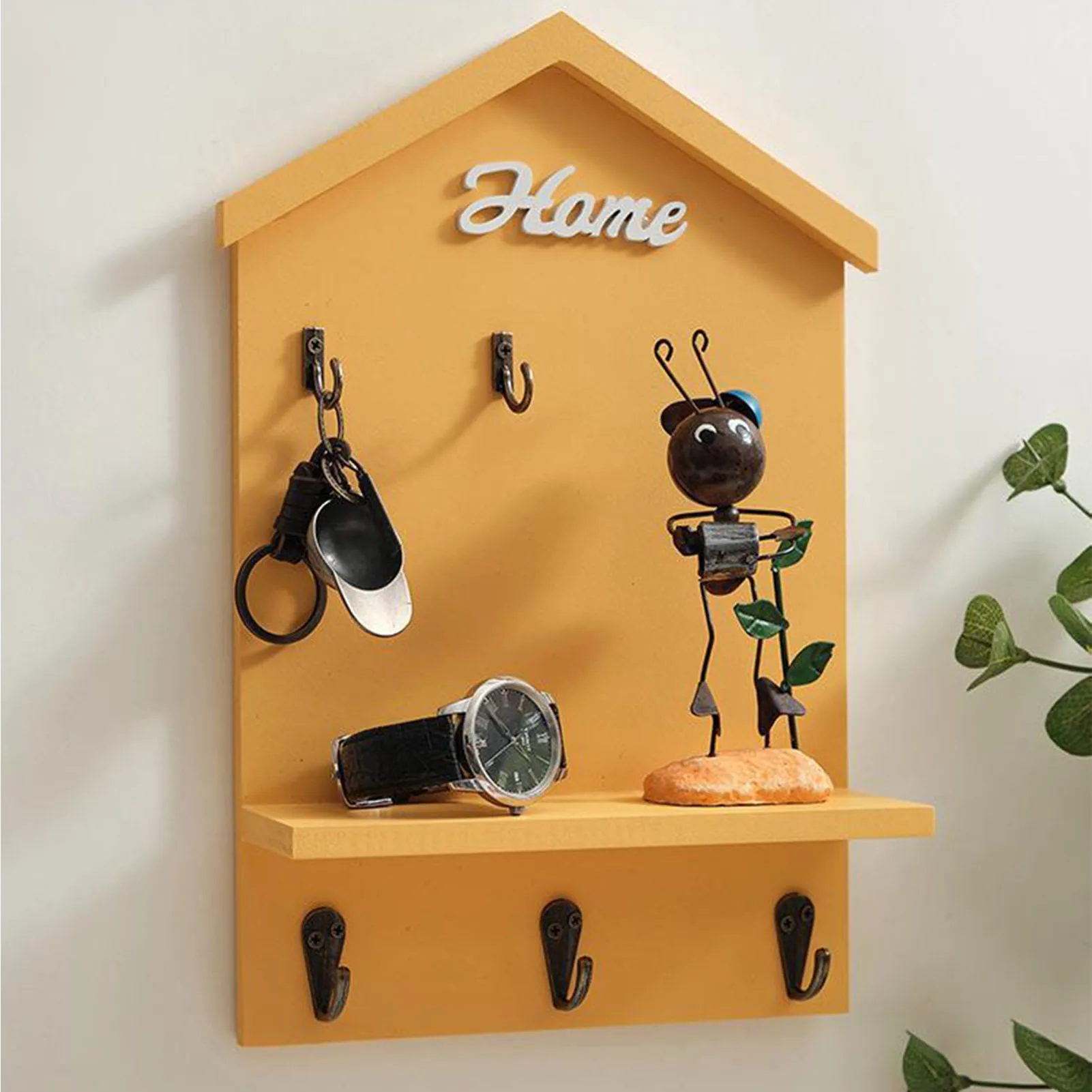 Creative Key Storage Rack Wooden Keys Organizer Holder With 5 Hooks House Style Pendant Storage Rack For Living Room Door