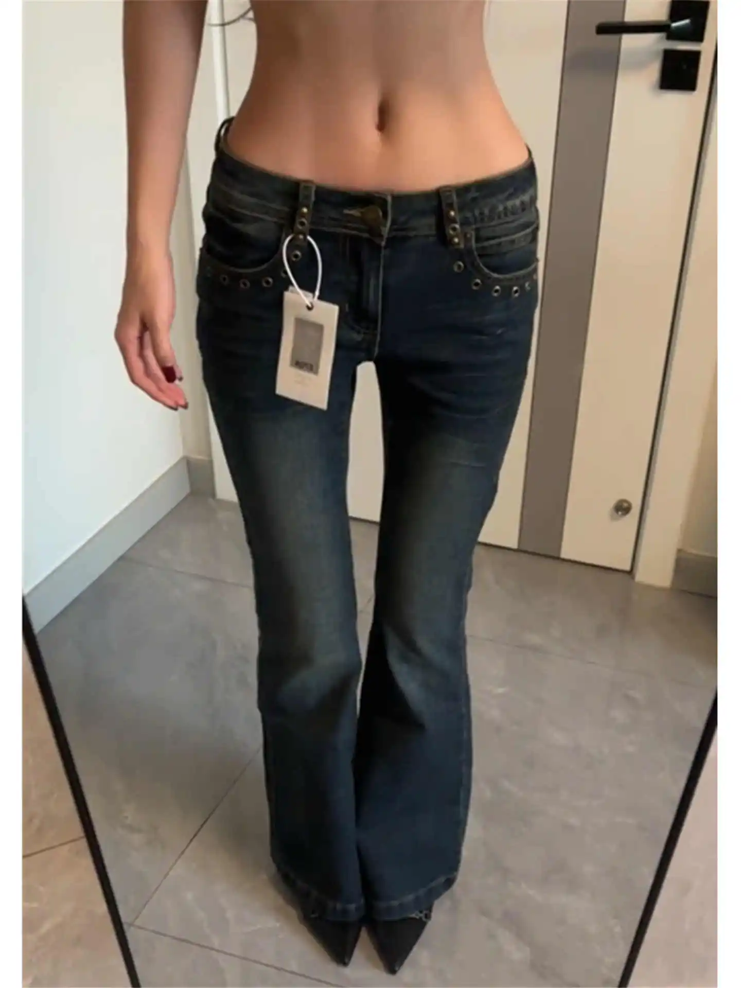 

Women's American Retro Low Rise Bootcut Jeans Denim Pants Skinny Punk Long Trousers Japanese Y2k Cowboy High Street Designer New