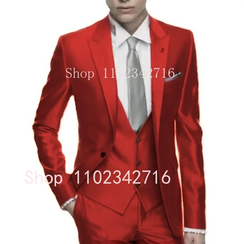 Silver Grey Satin Men Suit Slim Set Formal Wedding Skinny Stylish Male Blazer P… - Image 5