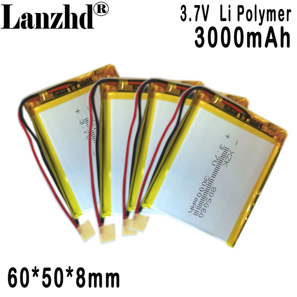 3.7V battery cell 805060  polymer lithium Battery 3000MAH For charging bank LED light fixture car locator