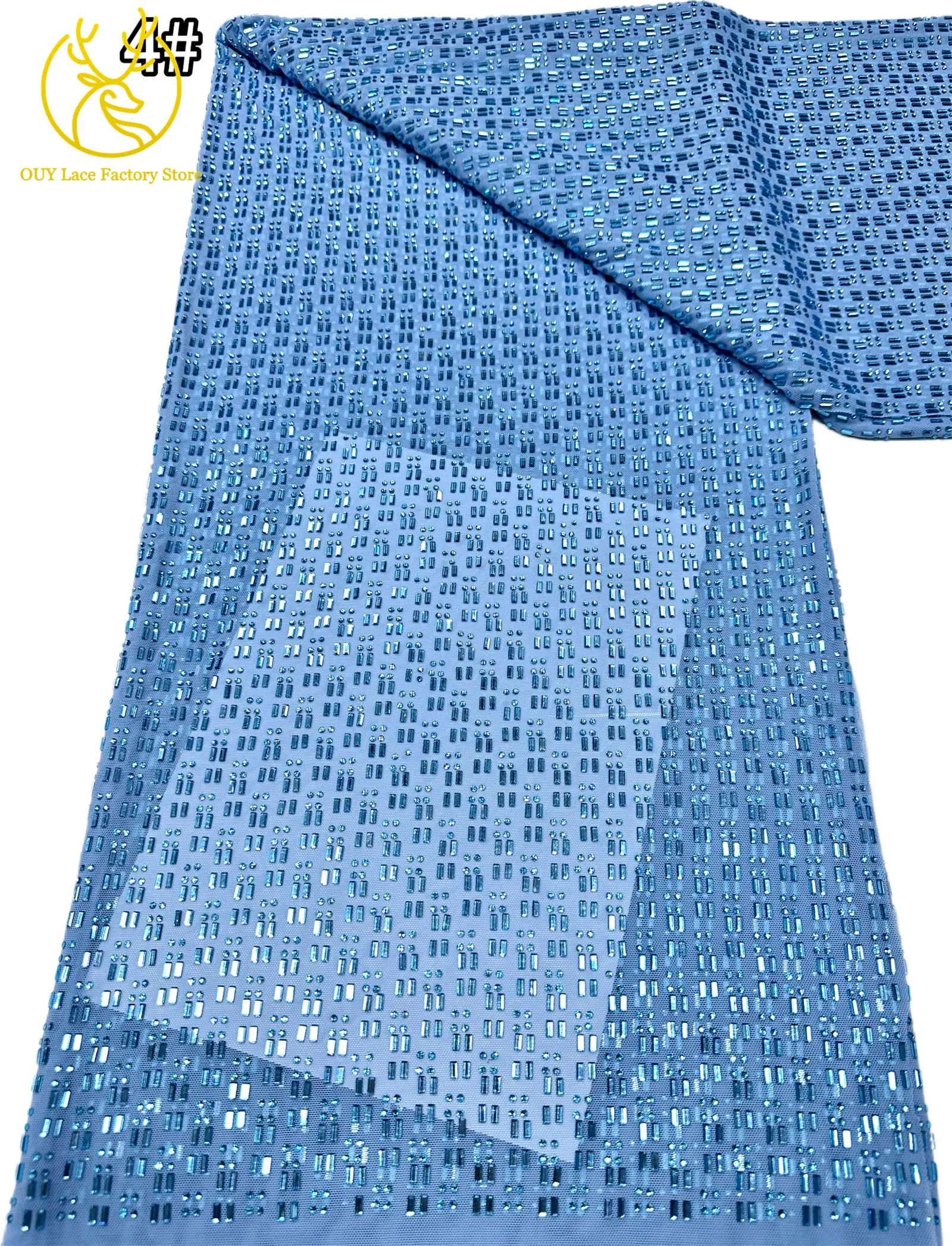 Königsblauer Österreichischer Glasdiamant-Stretch-Spitzenstoff Königlicher Luxus Französischer Tüll Afrikanischer Spitzenstoff für Brautkleider – Detail 12