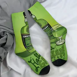 Green Chartreuse Bottle Oil Painting Drink Socks Autumn French Liqueur Wine Stockings Funny Men Medium Soft Socks Non Slip Socks