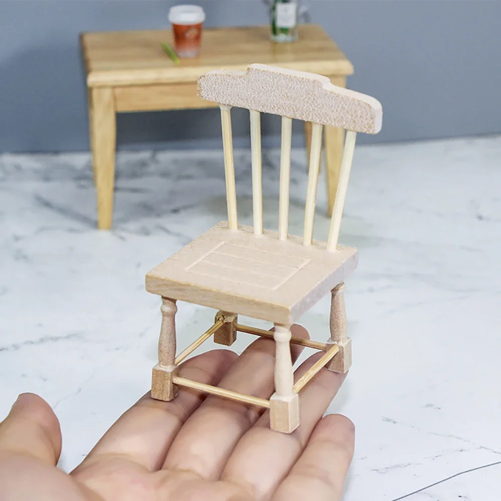 1/12 Dollhouse Miniature Accessories Mini Wooden Chair Model Simulation Stool Furniture Toys for Doll House Decoration