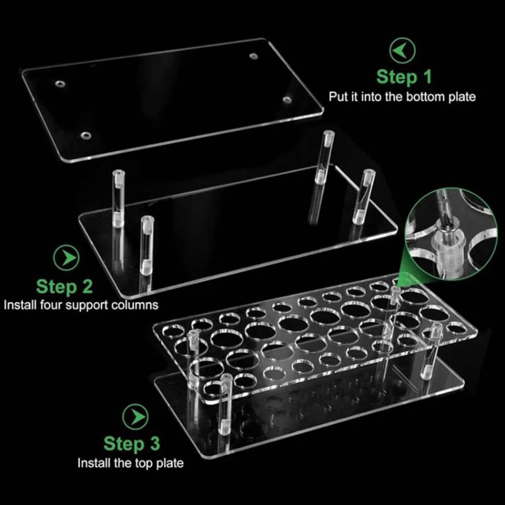 Clear Acrylic 36 Slot Organizer Rack for Rollerball Perfumes Lipsticks and Makeup Brushes Compact and Space Saving