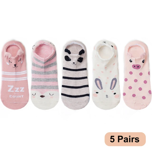 5 par damskich bawełnianych skarpetek stereoskopowych Cute Animal Female Kawaii Cat With Dog Summer Short Socks Women Casual Soft Funny Socks