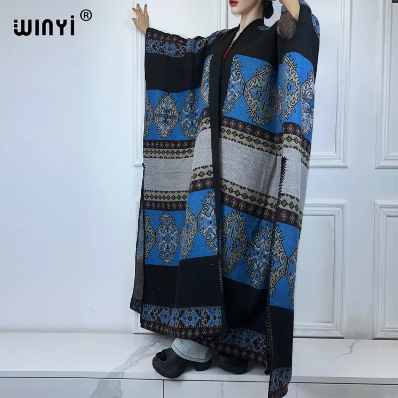 

WINYI Africa printed Winter cardigan woman kimono Fashion party dress Thick Warm abaya dubai luxur winter outfits for women coat