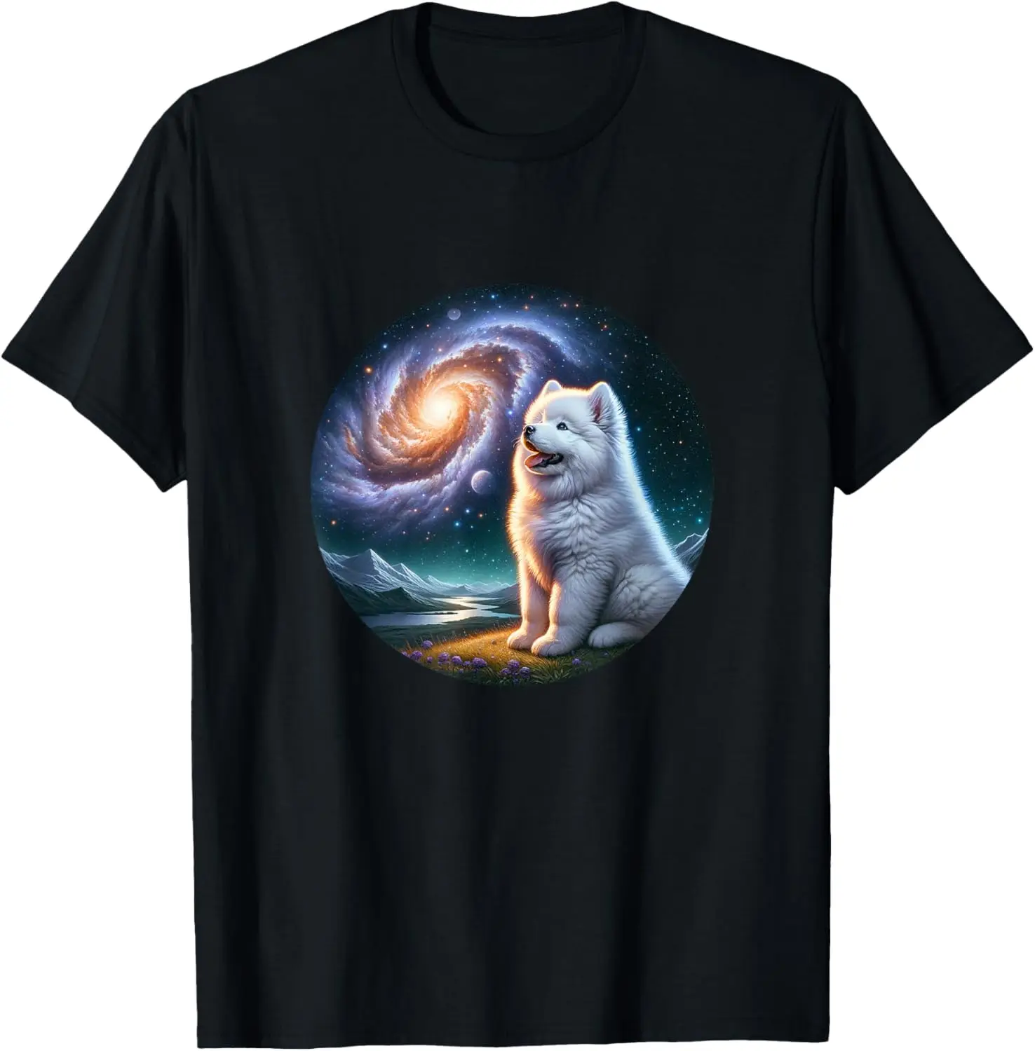 

Samoyed Dog Galaxy Stars Graphic Tee Soft Cotton Unisex T-Shirt for Space Lovers