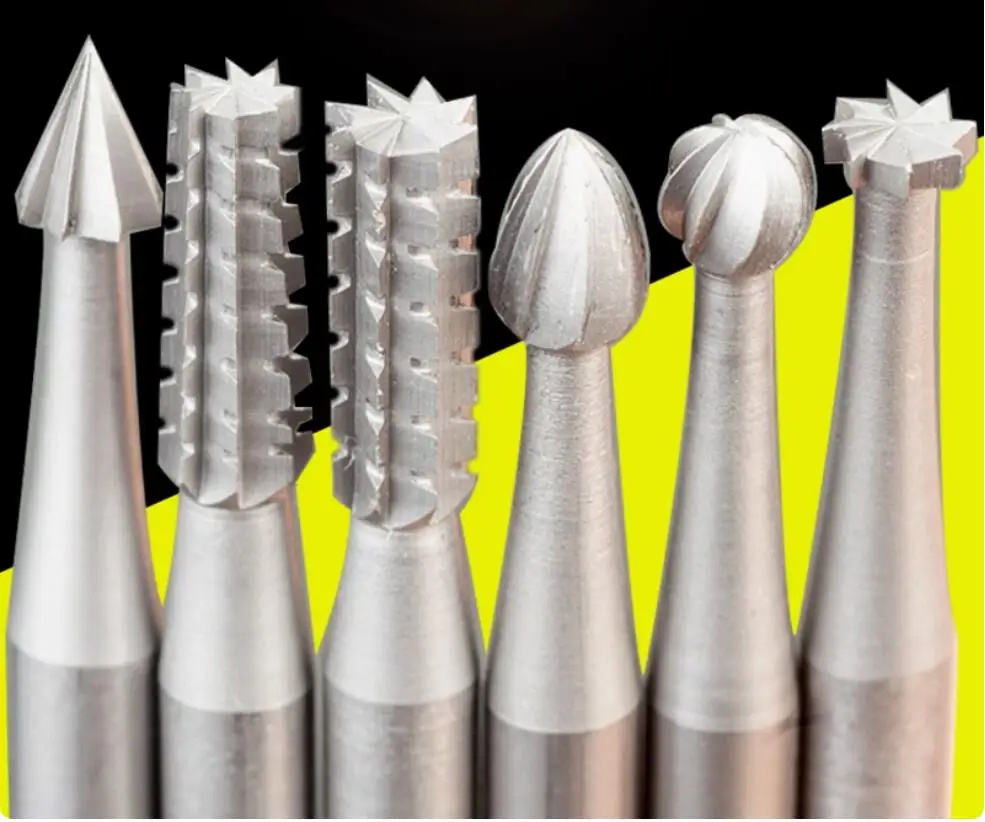 6pcs Microcarving Knife 2.35mm Diameter Burs Steel Engraving Cutter Olive Core Carving Cutter Engraving Machine Set