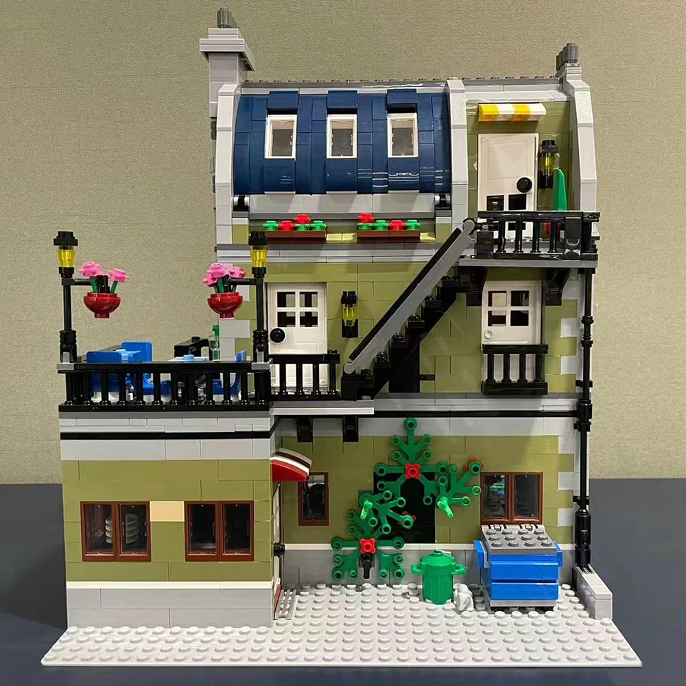 Creative Expert Brick Bank Cafe Corner MOC Building Blocks City Model Bricks Downtown Dinner Bookstore Street View Toy For Kids