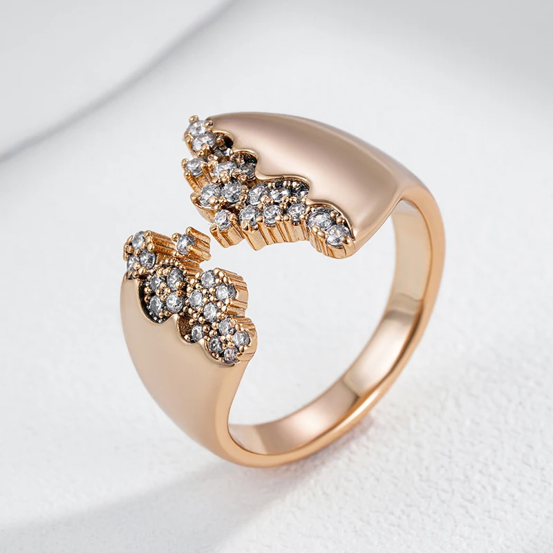 Kinel Unique 585 Rose Gold Color Natural Zircon Big Rings for Women Fashion Modern Geometric Open Ring Party Daily Fine Jewelry